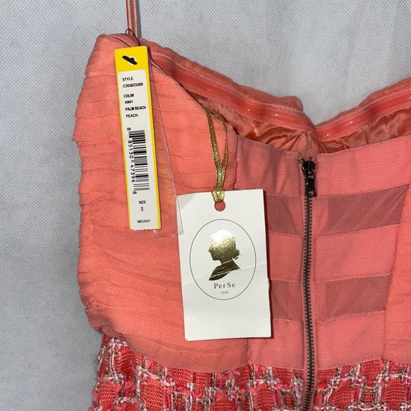 Alice + Olivia Coral Pink Tweed Bustier Style Dress Size 2 NWT - Picture 4 of 6